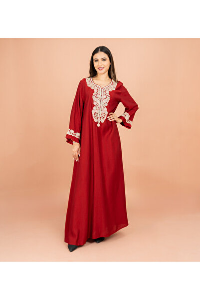 IKKXA Classic Solid Floral Embroidery Crystal Jalabiya