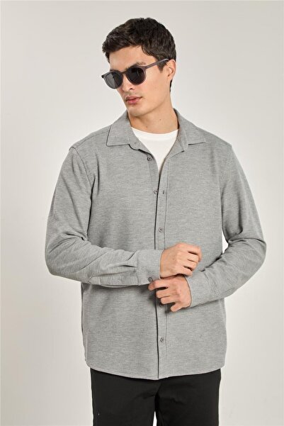 BARRELS AND OIL Men's button-down waffle shirt - grey