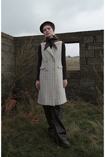 Fatma Atasoy Püsküllü Sütlü Kahve Tüvit Yelek