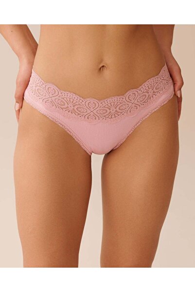 La Vie en Rose Lace Trim Ribbed Bikini Panty