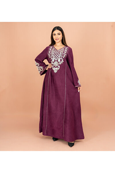 IKKXA Wide Sleeve Shimmer Fabric Silver Embroidery Jalabiya