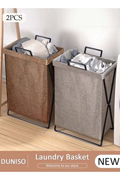 DOMEET 2 Pack Foldable Laundry Baskets With Stainless Steel Frame And Handle, Laundry Hamper Bag Washing Bi
