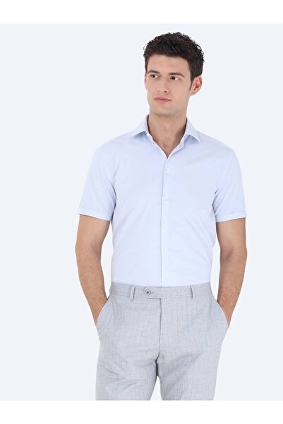 Kip Ανοιχτό μπλε κανονικό πουκάμισο υφασμένο από κλασικό βαμβακερό μείγμα