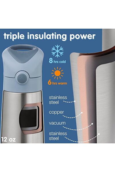 b.box Insulated Drink Bottle 12oz Double Wall Stainless Steel - Strawberry Shake (Pink)