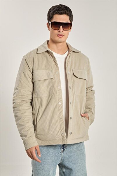 BARRELS AND OIL Men's quilted lined velvet jacket - stone