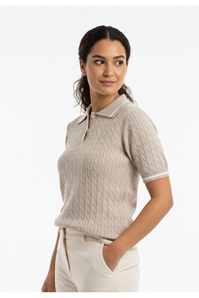 Figl Women's polo shirt - Sweater with collar - Beige sweater M1268 size M
