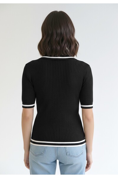 Figl Women's polo shirt - Pullover with collar - Black sweater M1268 size M