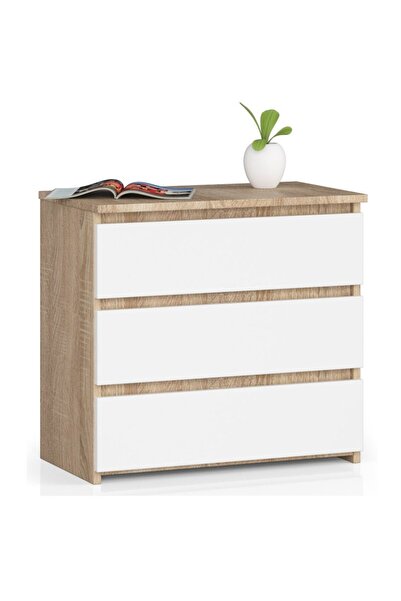 SERSIMO Chest of drawers with 3 drawers, 16 mm laminated chipboard, 60x35x57 cm, sonoma oak and white