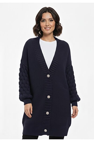 Figl Button cardigan - Oversized cardigan - Navy blue cardigan M1270 size S