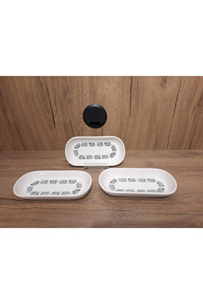 Keramika Boat Plate 3 Pieces 16X8 cm with Glossy Mottolu