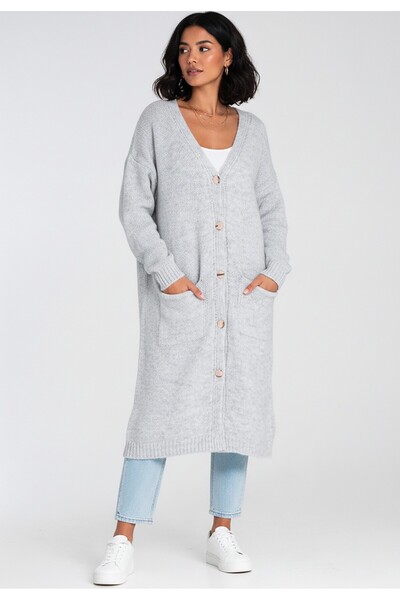 Figl Long cardigan for women - Button cardigan - Gray cardigan M1237 size L