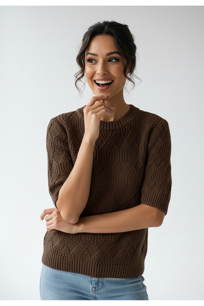 Figl Elegant women's sweater - Knitted sweater with braid - Brown sweater M1261 size S