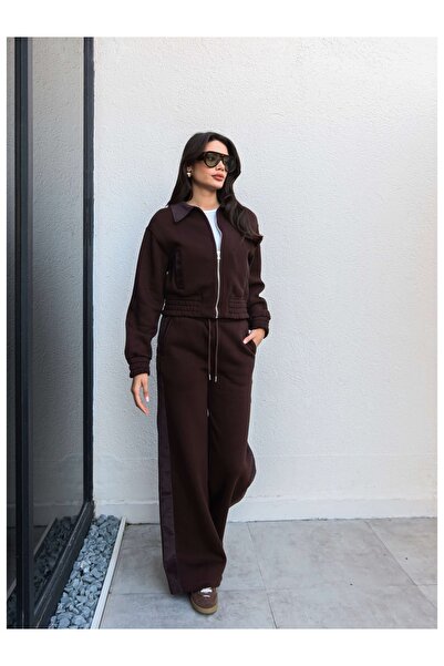 ESRAHELVACI Velvet Collar Detail Paneled Tracksuit Set