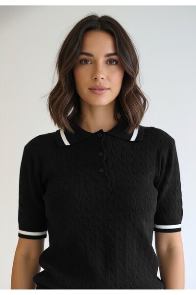 Figl Women's polo shirt - Pullover with collar - Black sweater M1268 size S