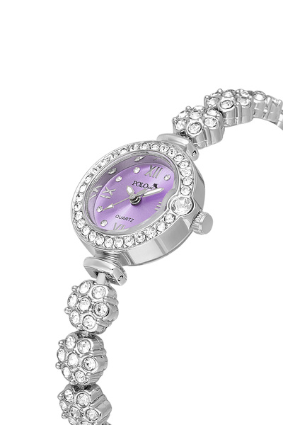 Polo Air Luxury Stone Flower Pattern Cord Women Wrist Watch Silver Purple Col...