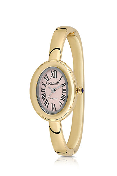 Polo Air ساعة يد نسائية ذات علبة بيضاوية بأرقام رومانية ذهبية اللون وردي اللون PL-1589B5x