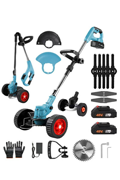 PULITUO مجموعة ماكينة قص الأعشاب وجز العشب اللاسلكية 48 فولت مزودة ببطارية وشاحن سريع و3 شفرات قطع