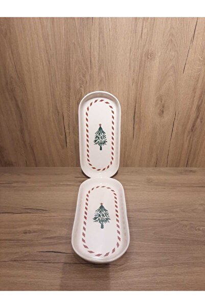 Keramika New Year Boat Plate 2 Pieces 26 cm Koki̇na/Santa Claus/New Year/Pine Tree