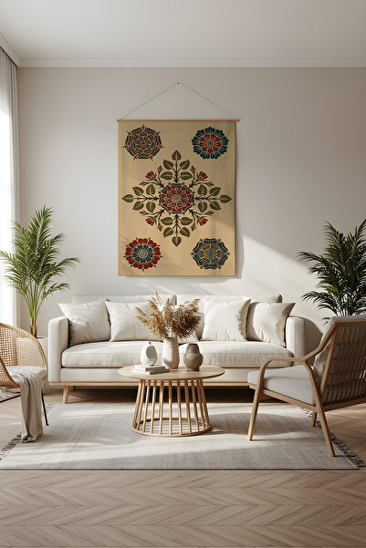 Etnik Dekor غطاء جداري من أوراق التاك باللون الأزرق العنابي