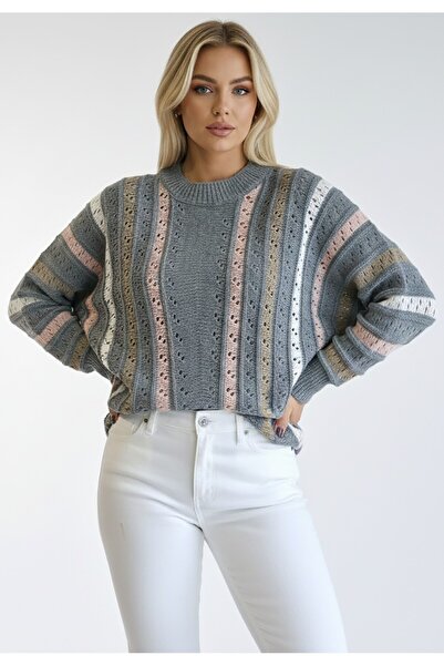 Figl Women's Oversized sweater - Women's openwork sweater - Gray sweater M1276 size M