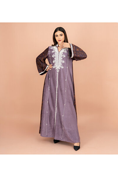 IKKXA Mandarin Colar White Embroidery Winter Straight Cut Jalabiya