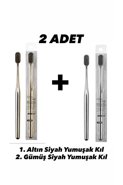 BIJIE Altın ve Gümüş Renk Diş Fırçası Siyah Kıllı (2 Adet)