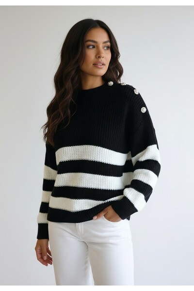 Figl Thick and warm sweater for women - Black and white sweater M1262 size S