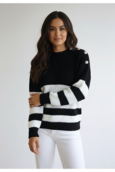 Figl Thick and warm sweater for women - Black and white sweater M1262 size M