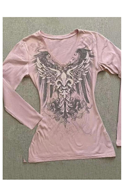 Köstebek Gothic Wing Long Sleeve Pink Blouse