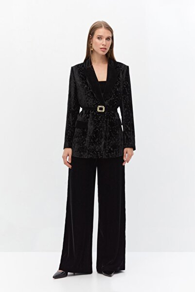 Shn Desenli kadife blazer takım