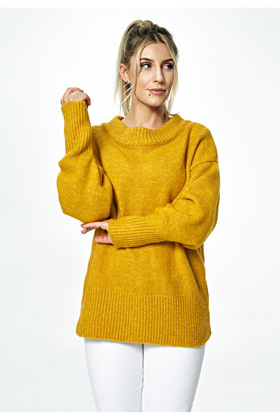 Figl Women's Oversized sweater, mustard, with boat neck, M882, one size fits all
