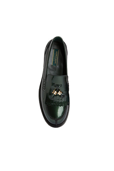 George Hogg Yeşil Kadın Püsküllü Rugan Deri Loafer