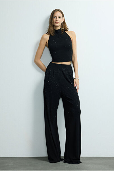 Love My Body Moda Tutkusu Lastikli Bol Taş Detaylı Örme Pantolon