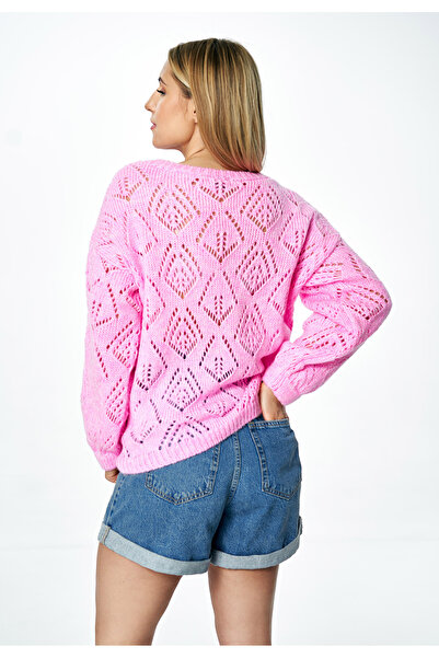 Figl Women's Oversized sweater with boat neckline - pink M887, one size fits all