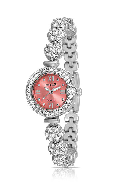 Polo Air Luxury Stone Flower Pattern Cord Women Wrist Watch Silver Red Color Pl-1584B8X