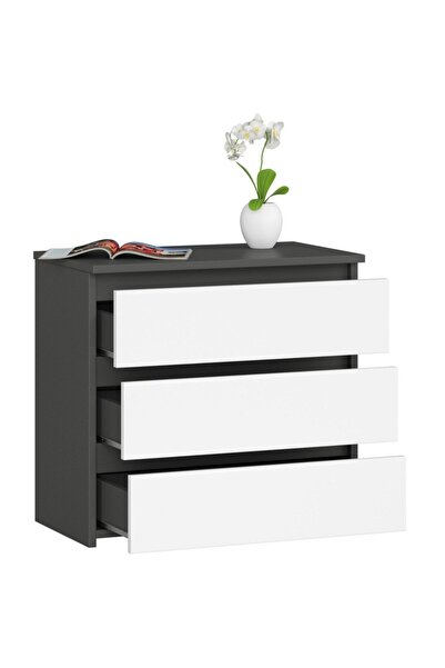 SERSIMO Chest of drawers with 3 drawers, 16 mm laminated chipboard, 60x35x57 cm, grey and white