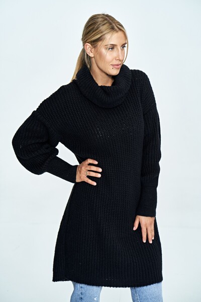 Figl Women's Oversized Long Turtleneck Sweater - Black M890 One Size Fits All