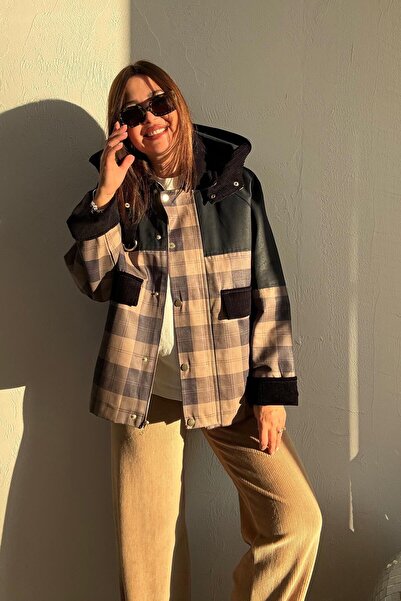 ELVAN TOLON Trenchcoat cu buzunare în carouri