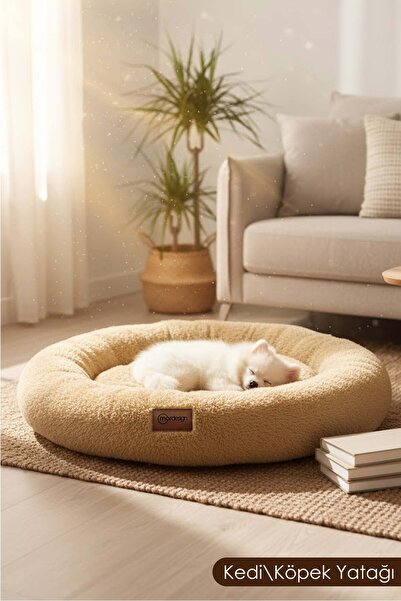 mordesign Teddy Kumaş, Simit Kedi Yatağı, Köpek Yatağı,Evcil Hayvan Minderi F...