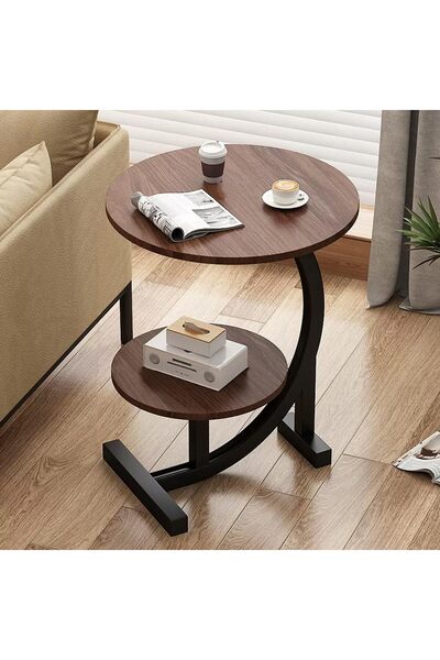 Aralifes Round C-shaped storage table with coffee side table and round plant stand with shelf and metal frame