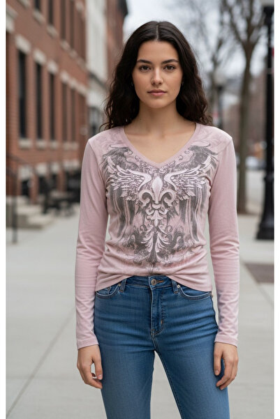 Köstebek Gothic Wing Long Sleeve Pink Blouse