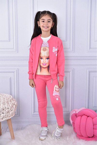 LİLLYPİCCA Girl's Patterned Cardigan - Sweatshirt - Leggings Combination Set of 3