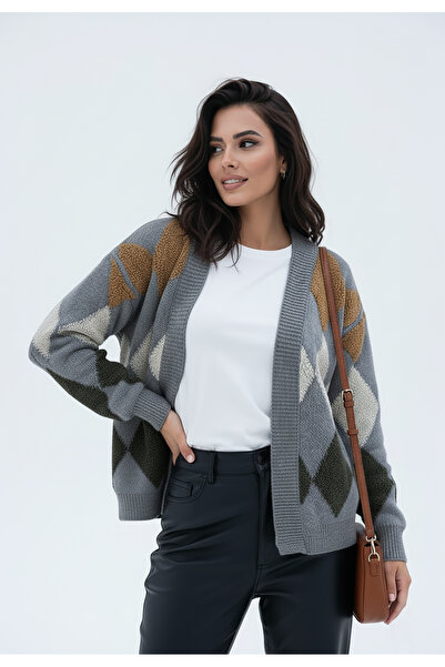 Figl Diamond sweater - Cardigan without closure - Gray sweater M1251 size S