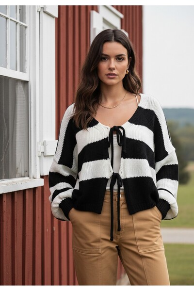 Figl Women's striped sweater - Knitted sweater - Black sweater M1244 size L