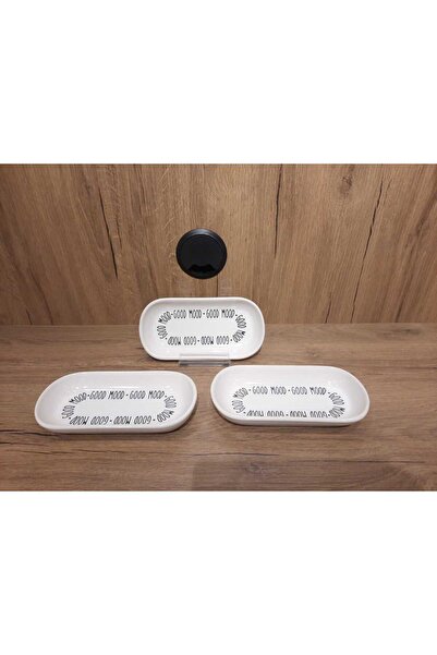 Keramika Boat Plate 3 Pieces 16X8 cm with Glossy Mottolu