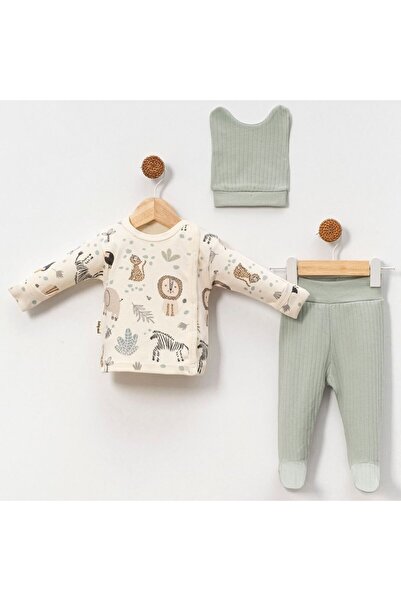 bebegen طقم بيجامة للأطفال الذكور بتصميم الفيل الأخضر السفاري للأطفال من عمر 0-3 أشهر