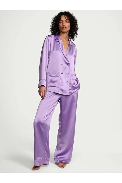 Victoria's Secret Lüks Saten Kruvaze Uzun Pijama Takımı