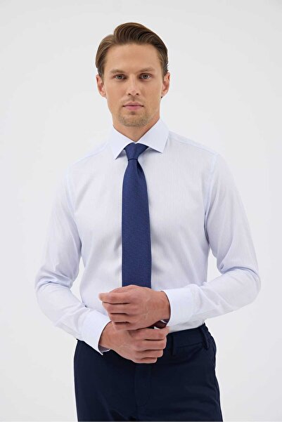 Paşahan Non-Iron Light Blue Striped 100% Cotton Comfort Fit Shirt