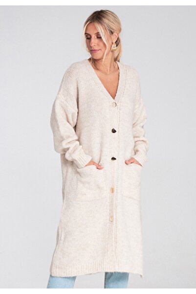 Figl Long cardigan for women - Cardigan with buttons - Beige cardigan M1237 s...