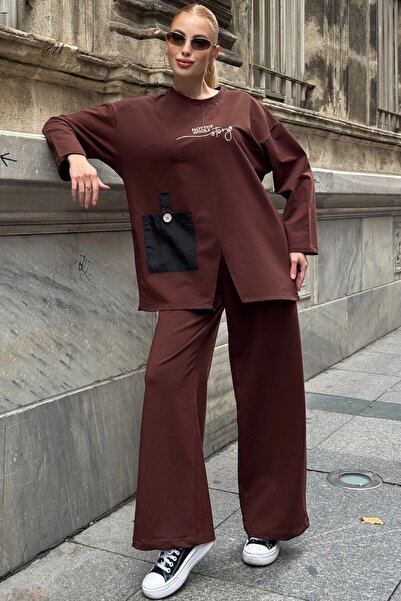 VAGGON Yazı Printed Casual Double Suit with Pocket Detail